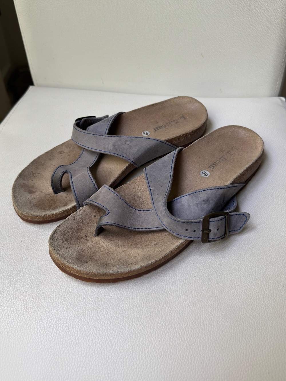 L.L. Bean Women's Gray Suede Buckle Toe-Loop Sandals